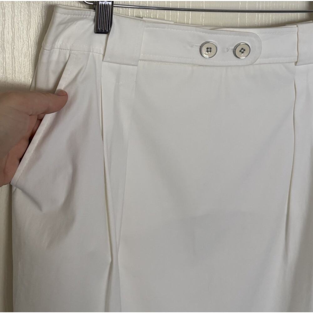 Rena Lange Fashion Show Skirt White Pencil Size 8 Pleated Cotton Preppy Office - Picture 3 of 7